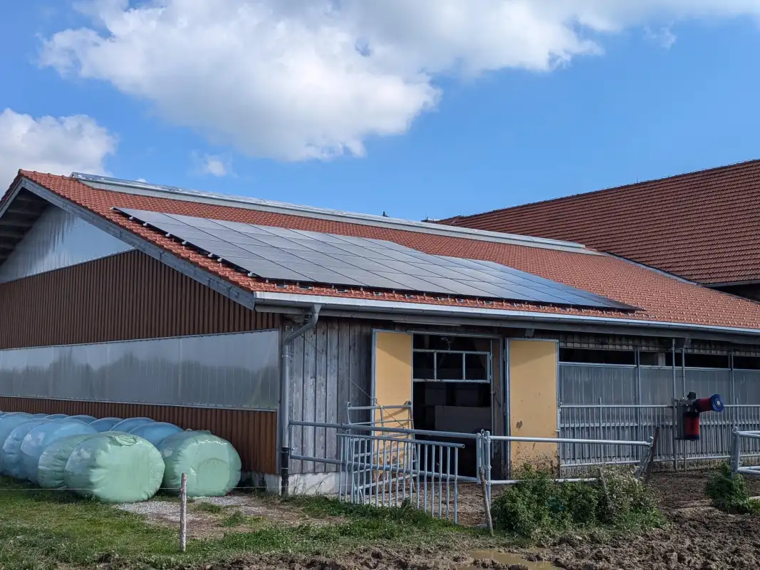 Große Ost-West-Solaranlage auf einem landwirtschaftlichen Betrieb in Ebersbach im Allgäu